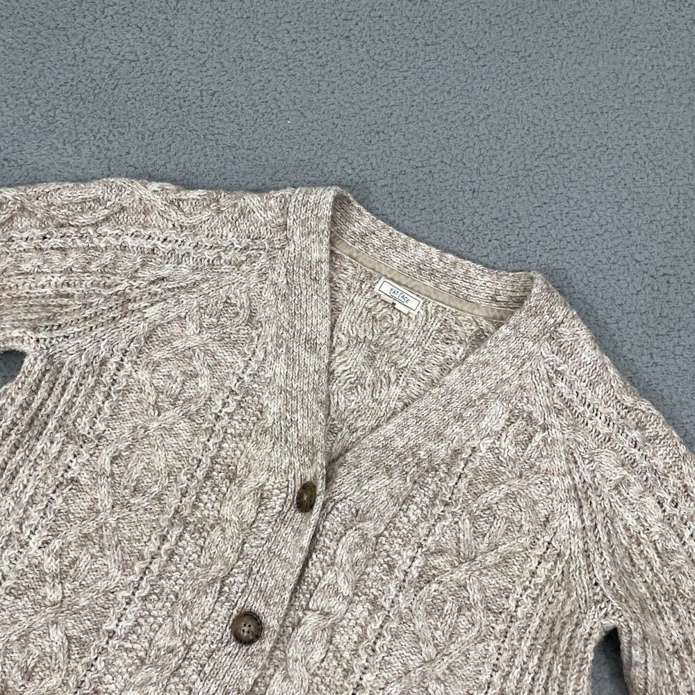 Fat Face Cable Knit Cardigan Women 12 Oatmeal Wool Blend V-Neck Button Sweater - Picture 3 of 10